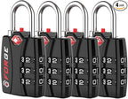 Forge Open Alert TSA Approved Luggage Locks - 3 Digit Combination, Easy Read Dials, Zinc Alloy Body - Ideal Travel Lock for Luggage, Suitcases, Bags & Toolboxes (Black 4 Locks)