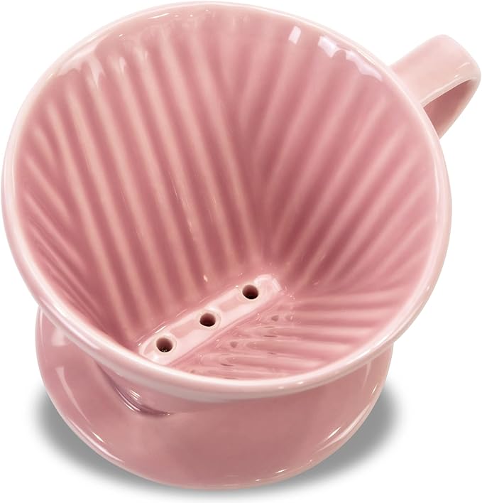 Pour Over Ceramic - Coffee Dripper Ceramic Coffee Maker with 3 Holes Flat Bottom, Porcelain Slow Filter Cone for Travel, Camping, Office, Home, Coffee Maker Brew, Pink