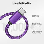 Basesailor for iPhone 17 16 Pro Max Charger Cord,USB to USB C Cable,Type C Charging Power Cord for Apple 17e 15 iPad 10 Air 4 5,Samsung Galaxy S26 S25 S24 S23,Purple,3Pack 1.5/3.3/6.6FT(0.5/1/2M)