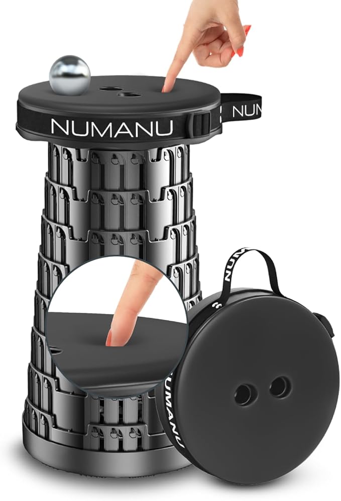 NUMANU 2026 Upgraded Padded Collapsible Stool, Max 620lbs 2.5"-18" H Adjustable Portable Folding Stool for Adults, Retractable Foldable Telescopic Seat Camping Chair or Footrest