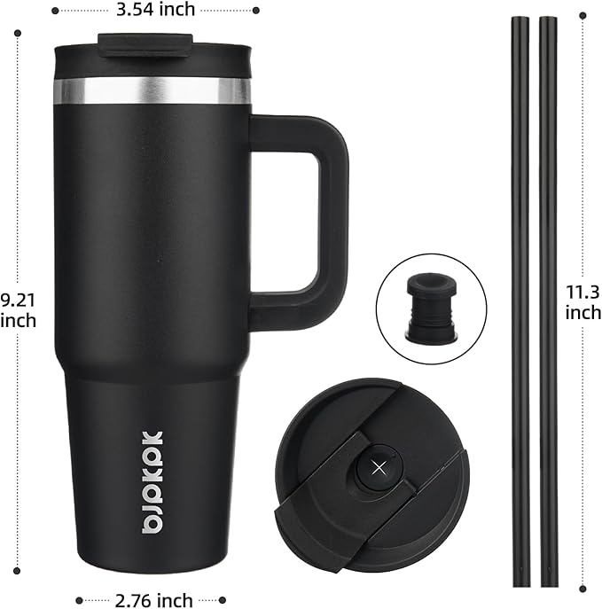 BJPKPK 30oz Stainless Steel Insulated Tumbler With Handle And Lid Straw Travel Coffee Mug Thermal Cup,Black