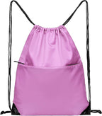 Drawstring Backpack Sports Water Resistant String Bag Sport Gym Sackpack for Women Men Large with Zipper, Pink