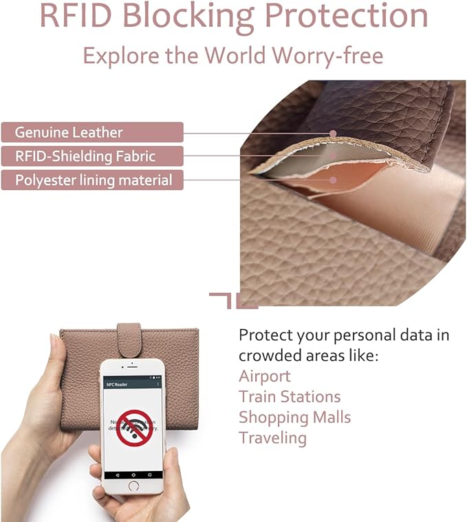 Leather RFID Passport Holder for Travel – Slim Passport Wallet for Men & Women with Card Slots, Boarding Pass Organizer, Zipper Pocket & Cash Holder (Dove Gray)