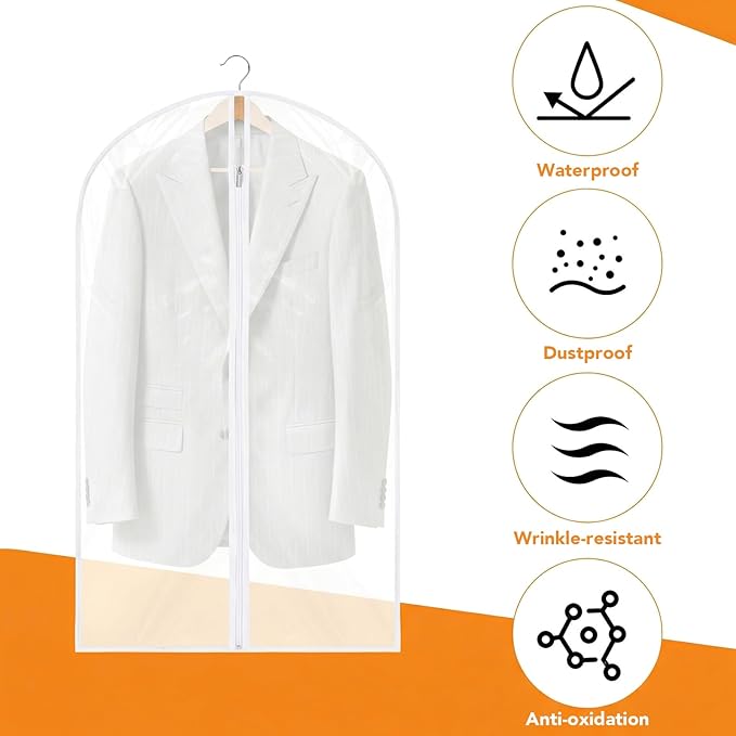 Dntorx 12 Pack Garment Bags 60 * 100cm, 40in PEVA Translucent Garment Covers, Suit Storage Bags, Dress Organizer Bags Used To Protect Shirts, Winter Coats, Jackets（White Edge）