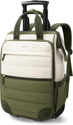 Rolling Puffer Backpack for Women, Travel Backpack with Wheels, 16 Inch Wheeled Laptop Backpack, Dual-Opening Design Overnight College Underseat Carry on Luggage, Roller Business Work Bag, Green