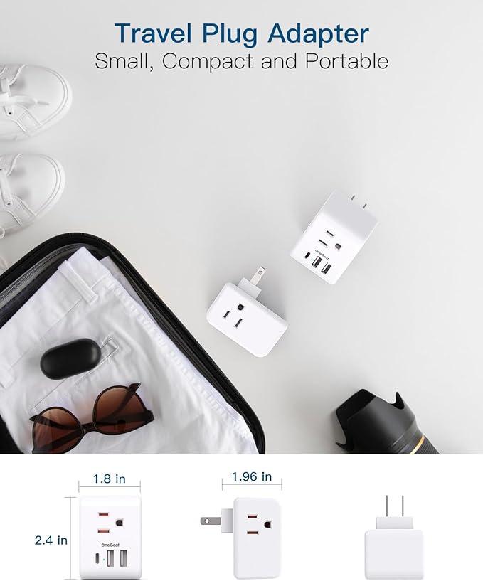 2 Pack US to Japan Plug Adapter, 2 Prong to 3 Prong Outlet Adapter with 3 AC Outlets 3 USB Ports(1 USB C), Type A Travel Power Converter Plug Adaptor for USA to Japanese Canada Mexico Philippines Peru