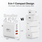 USB C Charger Block, 60W 5-Port Type C Charger Fast Charging Block, USBC USB Multiple Port Wall Charger Plug Adapter for iPhone 17/Air/16/15/14/13/12/11 Pro Max, Samsung Galaxy, iPad, Tablet (White)