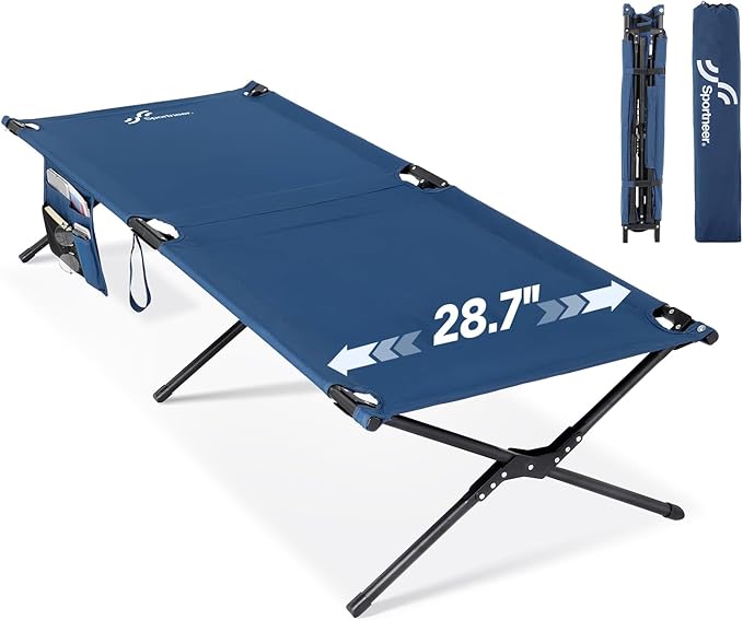 Sportneer Camping Cot, Military Cot Portable Camping Cots for Sleeping 78.3"x28.7"x14.6" Heavy Duty Folding Bed for Adults Teen Outdoor Travel Camping Tent Lounge Office Support 330 Lbs
