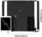 WANDF Drawstring Backpack with Shoulder Pad Sports Gym Backpack with Mesh Pocket String Bag for Women Men(Black)