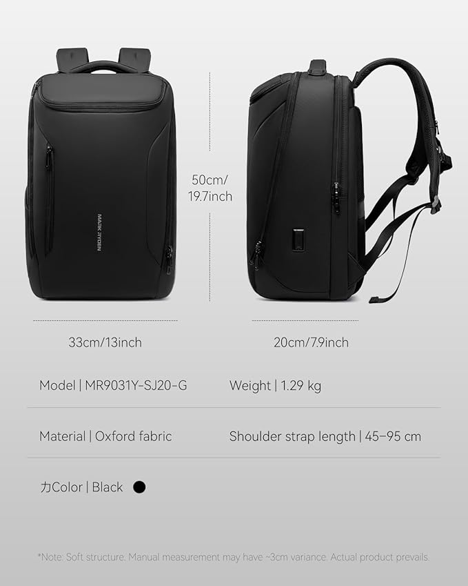Muzee Business Backpack for Men, 17.3 Inch Water-Resistant & Anti-Scrape Travel Laptop Backpack with USB Charging Port, High Tech Backpack Fits Notebook & Tech Gear