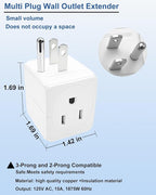 3 Plug Outlet Splitter Adapter 3 Pack - Small Multi Plug Wall Outlet Extender - 3 Way Plug Extension Adapter for Cruise Ship, Home Office, Dorm Room, Travel Essentials, Easy to Install,White