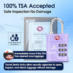 SURE LOCK TSA Approved Luggage Lock – 3-Digit Resettable Combination Padlock with Open Alert Red Dot, Large Easy-Read Dials for Suitcases, Backpacks, Gym & School Lockers (Purple 4 pk)