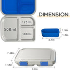 BOSEDSANG Stainless Steel Kids Leak-Resistant Bento Lunch Box, 3-Compartments with Silicone Container, Dishwasher-Safe, Child-Friendly Design for School, Picnics & Travel,BPA-Free (Blue)