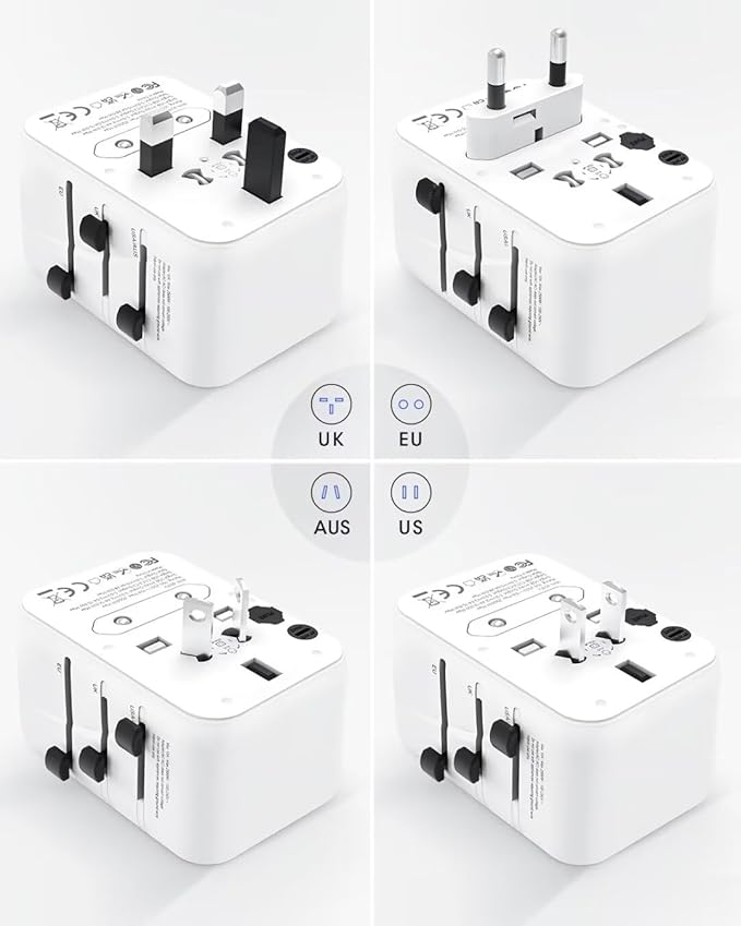Universal Travel Adapter, International Power Plug Adapter with 3 USB-C & 2 USB-A Ports, All-in-One Worldwide Wall Charger for US EU UK AUS, Compatible with Type C/G/A/I Plugs for Travel