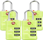 SURE LOCK TSA Approved Luggage Lock – 3-Digit Resettable Combination Padlock with Open Alert Red Dot, Large Easy-Read Dials for Suitcases, Backpacks, Gym & School Lockers (Green 4 pk)