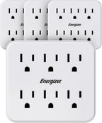 Energizer 4 Packs of 6 Device Multi Plug Wall Outlet Extender (6) AC Power Outlets Grounded Power Strip Expander Outlet Splitter Plug in Adapter, White, ENG-4PKTAP01