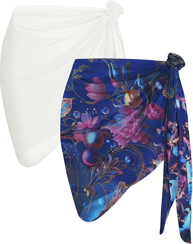 CHICGAL 2 Pieces Women Beach Sarong Bathing Suit Wrap Skirt Sheer Bikini Swimsuit Cover Ups for Swimwear