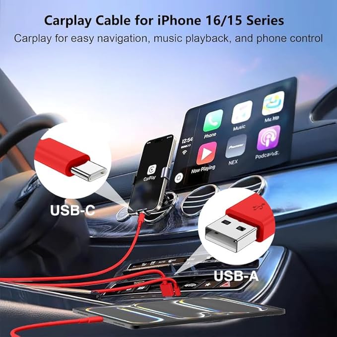 USB C Car Charger for iPhone 17 16 15 Pro Max, 40W Dual Port USB-C & USB-A Car Fast Charging Adapter, 2X6FT C to C Cable & A to C Carplay Cable for iPhone 17 16 15 Series/iPhone Air, iPad, Samsung-Red