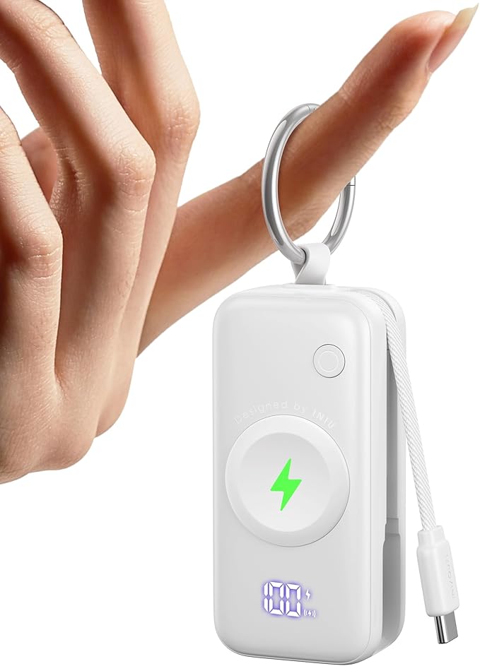 INIU 3-in-1 Portable Charger, Small 5000mah Power Bank with Built-in USB C Cable and Watch Charger, 20W PD Fast Charging Battery Pack, Travel Charger for iPhone 16 15, Apple Watch, etc