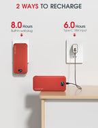 citicr Portable Charger Power Bank, 20000mAh PD20W USB C Fast Charging with Built-in Cable & Wall Plug, External Battery Pack with LED Display, Travel Essential for iPhone, iPad, Samsung Red