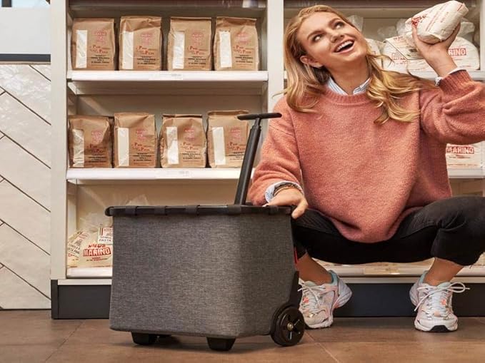 reisenthel carrycruiser Twist Silver - Portable Shopping Trolley with Sturdy Aluminum Frame, Shoulder Strap and Removable mesh Inner Bag -Water-Repellent