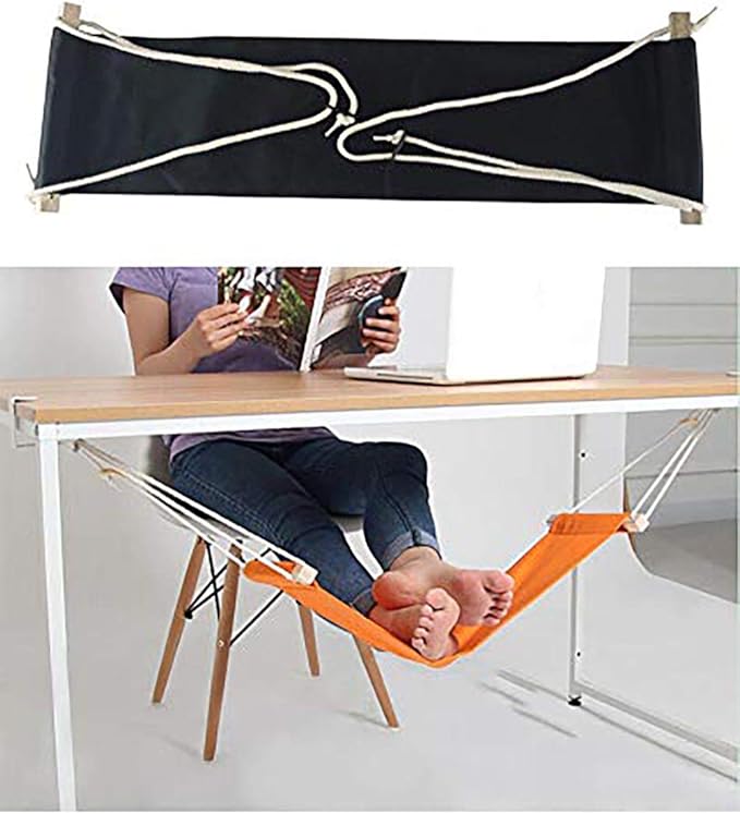 Home-organizer Tech Portable Adjustable Foot Hammock for Corner Desk Office Foot Rest Mini Under Desk Foot Rest Hammock for Home, Office, Airplane, Travel, Study and Relaxing (Black)