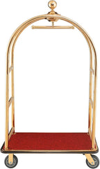 Global Industrial Gold Stainless Steel Bellman Cart Curved Uprights 6" Rubber Casters, 41-1/4"L x 24" W x 73" H, Hotel Luggage Cart for Commercial Use, Condos, Resorts
