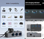 8 in 1 Cigarette Lighter Splitter, 3 Socket Car Charger Adapter, Type-C QC3.0 PD35W 5 USB C/A Fast Charging Port,12V/24V Input 120W Outlet with Built-in Protecter, Zero Risk to Car Battery & Devices