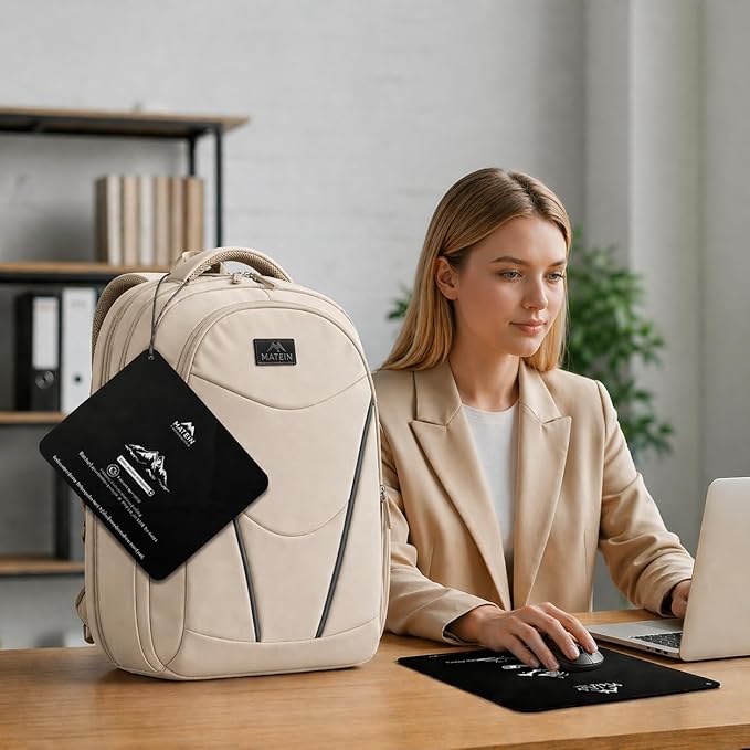MATEIN HER Laptop Backpack for Women with Lunch Box Compartment, Water Resistant Work Backpack for Office Commute with RFID Pocket, College Computer Meal Prep Bag Fits 17.3'' Notebook, Khaki
