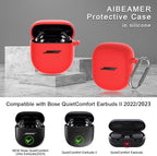 Silicone Case for Bose QuietComfort Earbuds II (2022) & QuietComfort Ultra (2023), Shockproof Protective Cover With Keychain for Men Women (Red)