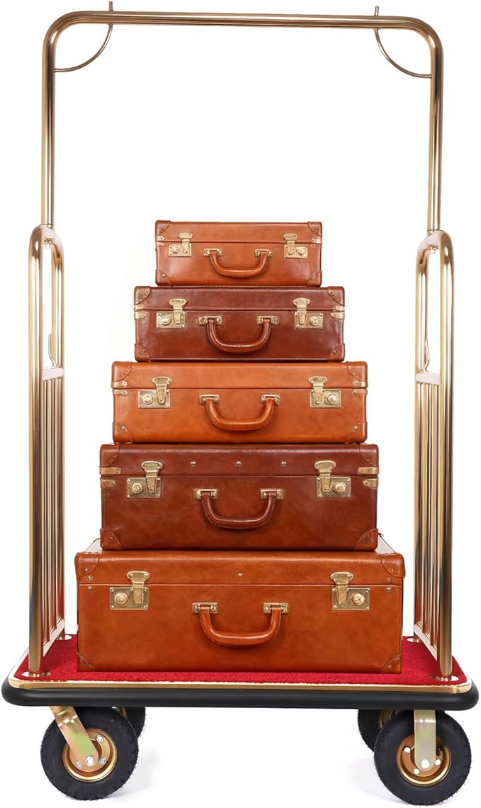 Generic Hotel Luggage Cart Wagon 39Lx19Wx68H Inch Lobby Trolley Luggage Carts Up to 881LBS 8-inch Silent Rubber Casters Carpet Deck Bumper Rails for Commercial Use Condos Resorts