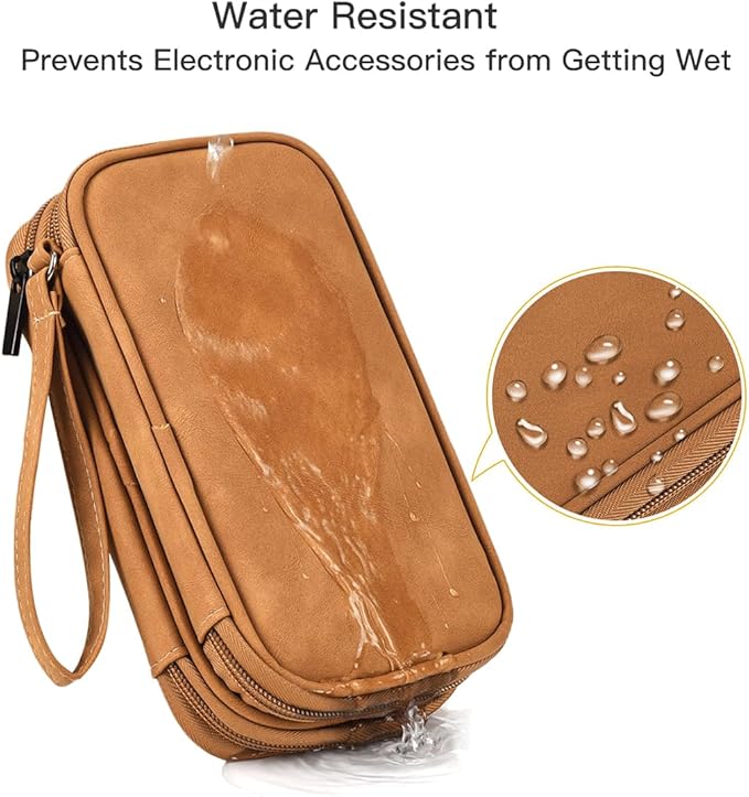 CAAORDKSO Travel Cable Organizer Pouch Electronic Accessories Carry Case Water Resistant Accessories Organizer Pouch Bag for Cable, Cord, Charger, USB, Phone, Power Bank, Earphone (Brown, Medium)