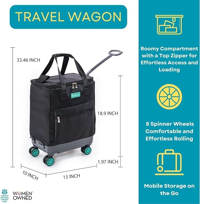Handy Sandy Haul-It Foldable Rolling Tote – Patented Heavy-Duty Utility Bag with 8 Spinner Wheels, – Reusable Grocery Cart, Laundry Carrier, Travel Tote, Commuter Bag for Shopping & More- Green