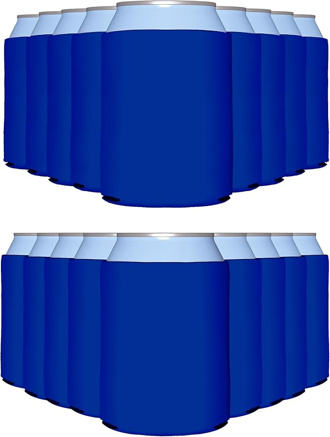 PartyPrints 100 Pack Royal Blue Blank Can Cooler Sleeves, Customizable Bulk Insulated Foam for Beer, Collapsible Plain Drink Holder, Cold Soda Insulator, 12oz Regular, 16oz Tall Cans