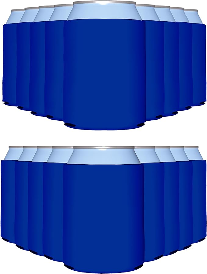 PartyPrints 200 Pack Royal Blue Blank Can Cooler Sleeves, Customizable Bulk Insulated Foam for Beer, Collapsible Plain Drink Holder, Cold Soda Insulator, 12oz Regular, 16oz Tall Cans