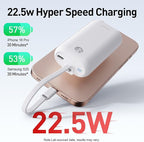 iWALK Mini Portable Charger 10,000mAh, 22.5W USB-C Fast Charging Power Bank with Built-in Cable, Travel Essential Ultra-Small Battery Pack Compatible for iPhone 17/16/16 Pro/15, Samsung, Google, White