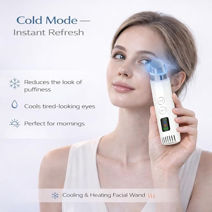 2-in-1 Cold & Warm Depuffing Wand for Face & Eyes,Adjustable Temperature Facial Massager with Cooling & Gentle Heat,Portable Skincare Tool for Puffiness, Dark Circles & Radiant-Looking Skin