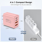 USB C Charger Block, 2 Pack 40W 4-Port iPhone Charger Fast Charging Multiport PD 3.0 & QC 4.0 Double Quick Charge, Compatible with iPhone 17/16/15/14/13/12/11，Pro Max，iPad, Samsung (2, Pink)