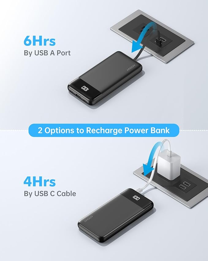 Portable Charger with Built-in Cables 10000mAh Power Bank with Cords, Slim Battery Pack with LED Display, Travel Essential Portable Charger for iPhone 17/16/15/14 Series, Android Samsung Google Pixel