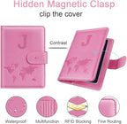 Passport Holder Cover Initail Letter A-Z Travel Wallet Embossed Design RFID Blocking Card Holder Personalized Gift Passport Cover Wallet, Passport Book Holders for Women and Girls, Pink-J