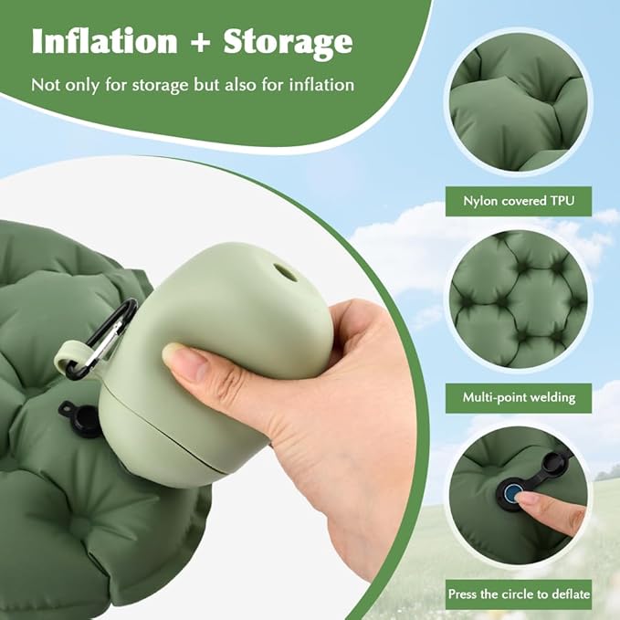 Inflatable Seat Cushion, Portable & Lightweight Airplane Seat Cushion, Camping Accessories Chair Pad Travel Stadium Cushions for Wheelchair,Driving,Office Work(Color:Green)