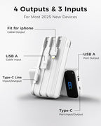 Portable Charger 40000mAh Power Bank - PD 22.5W Fast Charging Battery Pack, Built-in Cable Phone Charger 4 Output 3 Input, Compatible with iPhone 17 16 15 14 Android Samsung