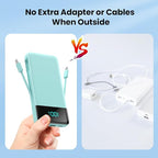 Portable Charger for iPhone with Built-in Cables and Wall Plug,Upgraded 13800mAh Fast Charging USB C Power Bank,4 Outputs Travel Essential Battery Pack for iPhone 17/16/15/14/13,Galaxy,Android-Green