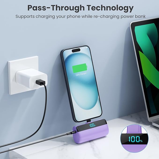 [2-Pack]Mini Portable Charger for iPhone 17/16,Upgraded 5500mAh PD Fast Charging USB C Power Bank,Travel Essentials Battery Pack for iPhone 17/17 Pro Max /Air/16/15 Series Galaxy Android-Black+Purple
