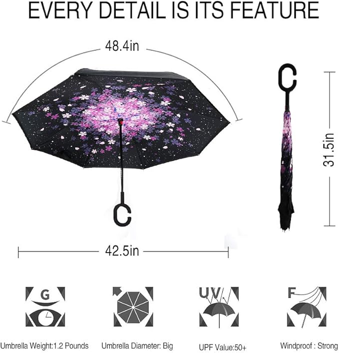 MRTLLOA 40/49/56 Inch Oversize Windproof Inverted Reverse Upside Down Umbrella, Golf Size Rain Umbrella, Double Layer, C-Shaped Handle for Men, Women and Kids