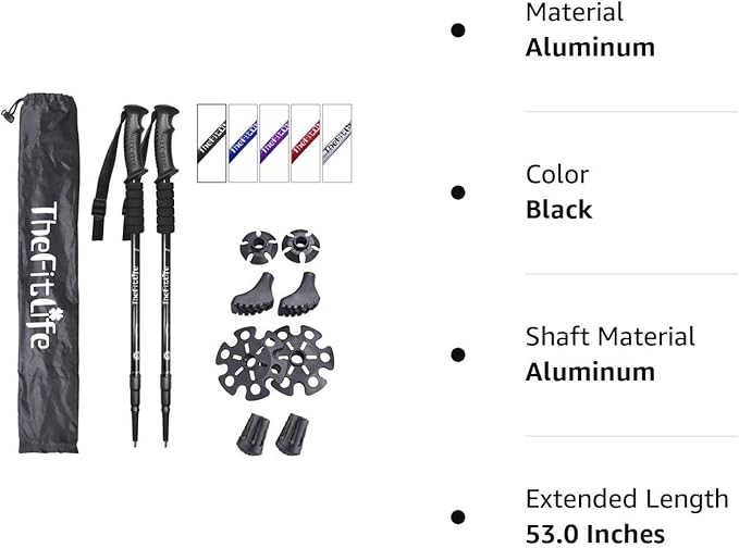 TheFitLife Nordic Walking Trekking Poles - 2 Sticks with Anti-Shock and Quick Lock System, Telescopic, Collapsible, Ultralight for Hiking, Camping, Mountaining, Backpacking, Walking, Trekking