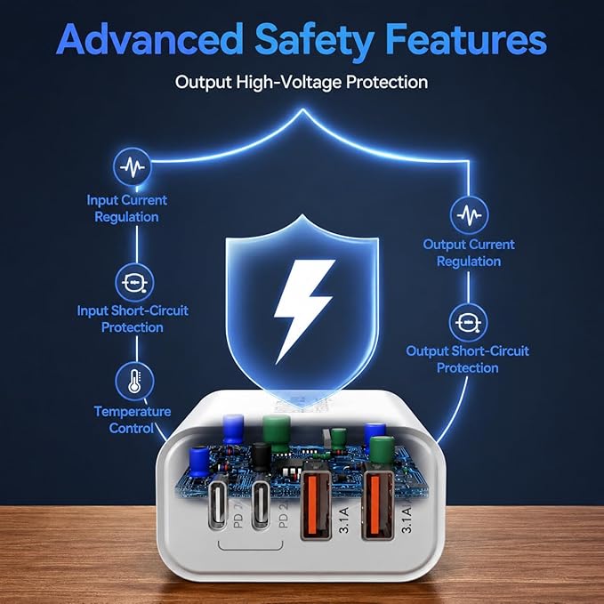 USB C Wall Fast Charger Block, 40W 4-Port Type C Charger Fast Charging Blocks PD Power Charger Adapter+QC 3.0 USB Multiport Charger Brick for iPhone 17/16/15/14/13/12 Pro Max, iPad, Galaxy S25-2Pack