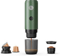 Portable Espresso Machine Mini 12V Rechargeable 3-in-1 Multi-Function Electric Coffee Machine One Key Extraction Compatible with NS & DG Capsules and Ground Coffee for Office Home (GREEN-NEW)