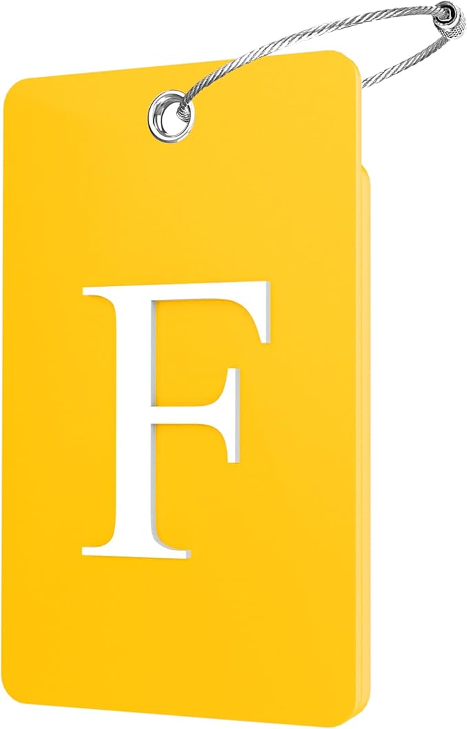 Gostwo 2 Pack Luggage Tags for Suitcases, 26 Initial Letter Travel Luggage Baggage Identification Labels ID Tag Fully Bendable Tags with Stainless Steel Loop (Yellow) (Letter F)
