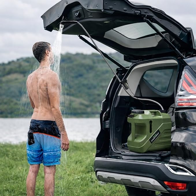 SPACEREST Portable Shower for Camping with Integrated Design – Spill-Resistant, Electric Camping Shower, 5-Gallon Food-Grade Water Jug for Outdoor, Beach, Hiking, Dog Wash